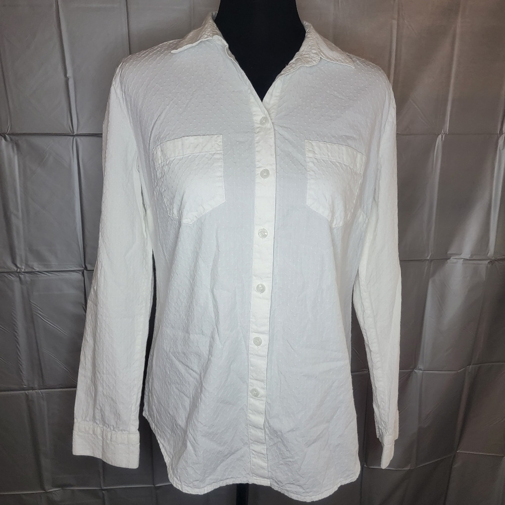 Women's Loft Button Up Long Sleeve White Blouse Size S